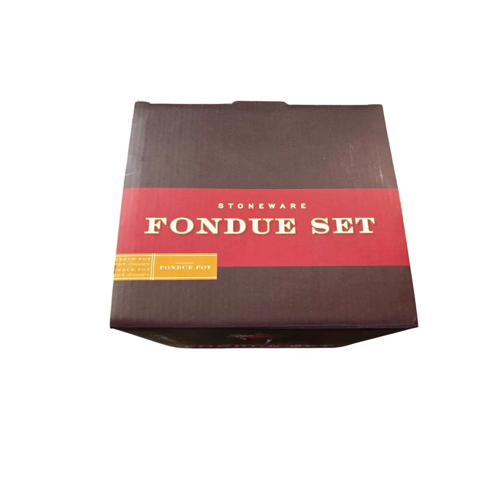 Williams Sonoma Red Stoneware Fondue Set Pot‎ 6 Forks Tealight 1388842 2009